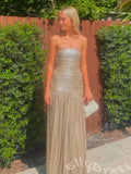 Classy Metallic Champagne Strapless Straight Cross Mermaid Prom Dress