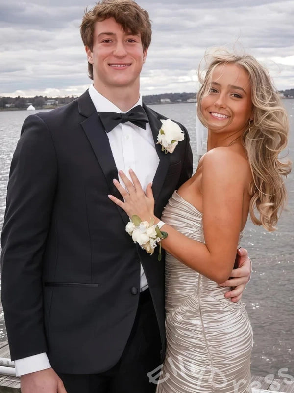Classy Metallic Champagne Strapless Straight Cross Mermaid Prom Dress