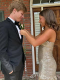 Classy Metallic Champagne Strapless Straight Cross Mermaid Prom Dress