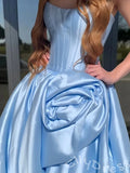 Red Strapless Corset Bodice Satin A-Line Prom Dress with 3D Flower High Slit Lace-Up Back and Sweep Train