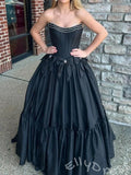 Pink Strapless Sweetheart Corset Bodice A-Line Prom Dress with Double Bow Waist Tiered Ruffle Skirt and Lace-Up Back