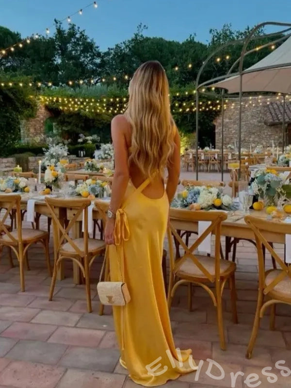 Elegant Yellow One-shoulder Mermaid Long Prom Dress