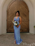 Stunning Gold Sequins Sweetheart Mermaid V-Neck Prom Dress To Impress