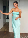 Mint Blue Spaghetti Strap Square Neck Satin Mermaid Prom Dress with Double Side Cutout Waist Cowl Open Back
