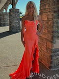 Hot Pink Strapless Corset Glitter Mermaid Prom Dress with Pleated Bust Side Ruffle High Slit Lace-Up Back and Sweep Train