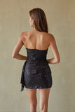 White Pink Strapless Sequin Corset Mini Dress Asymmetrical Side Drape Homecoming Dress