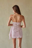 White Pink Strapless Sequin Corset Mini Dress Asymmetrical Side Drape Homecoming Dress