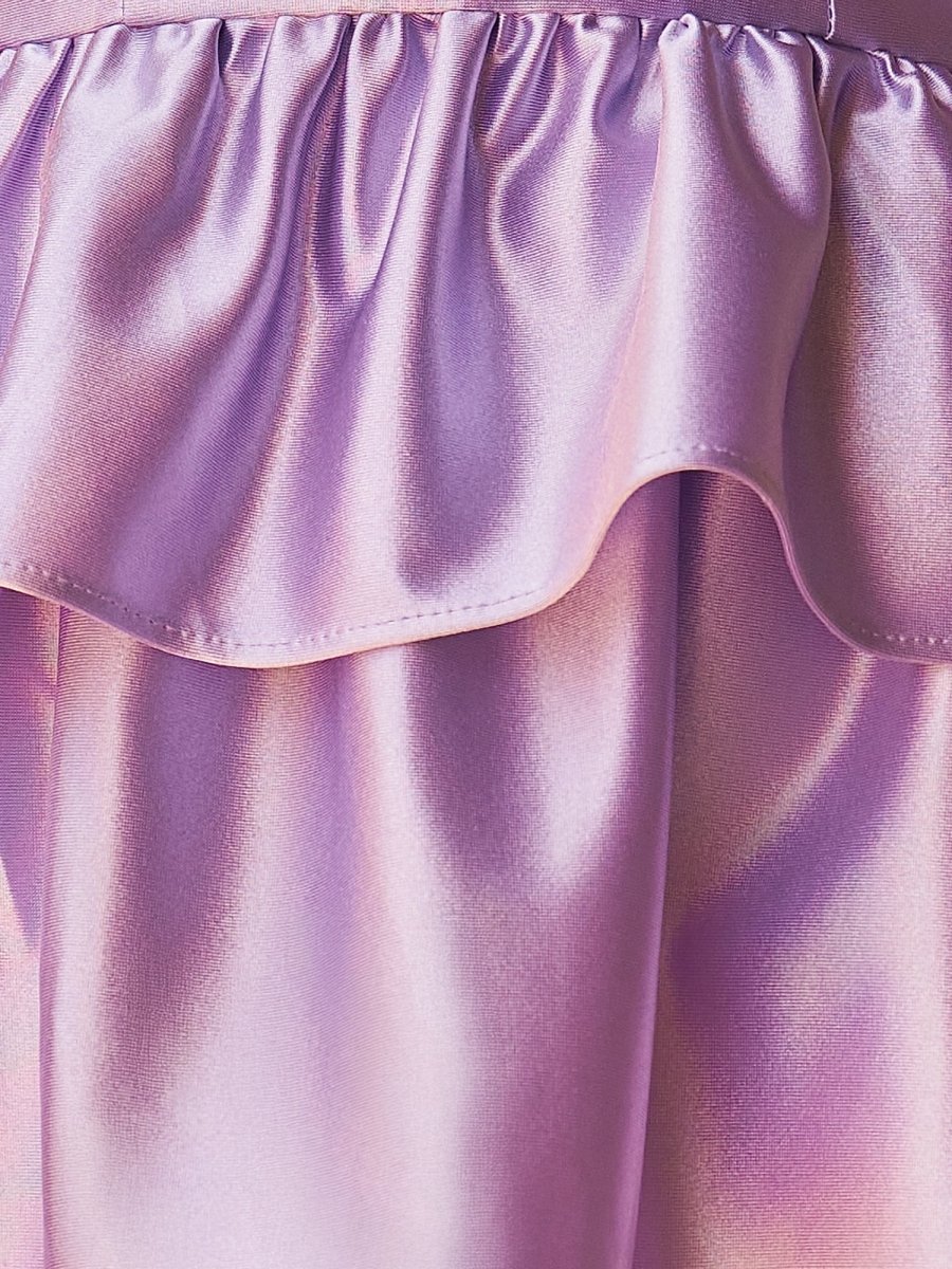 Lavender Satin Strapless Mini Dress Lace Up Back Double Ruffle Hem Short Bodycon Homecoming Dress