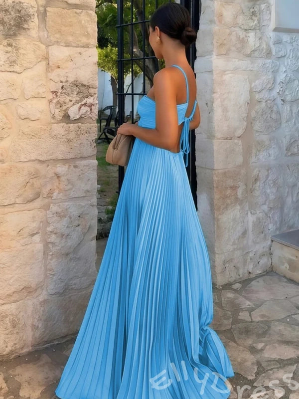 Popular A-Line Satin Halter Blue  Long Prom Dress With Lace-up