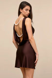 Royal Blue Satin Cowl Back Pearl Strap Homecoming Bodycon Mini Dress