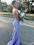 Dusty Blue Strapless Corset Rhinestone Mermaid Prom Dress with Draped Bust High Slit Lace-Up Back and Sweep Train