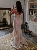 Fuchsia Spaghetti Strap Sweetheart Full Iridescent Sequin Mermaid Prom Dress with Sheer Boned Corset Bodice Pearl Beaded Detail Cinched Waist and Sweep Train